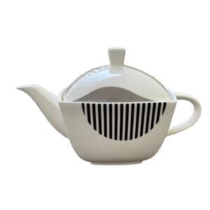Vintage Mikasa Charisma Wave Teapot, Bone China, Black & White Contemporary 2002